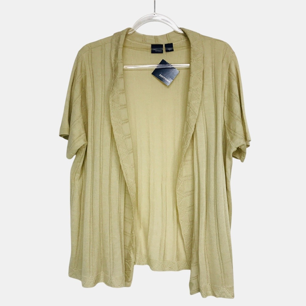 Basic Editions Woman Tan Open Front Short Sleeve Ribbed Knit Cardigan 2X NWT